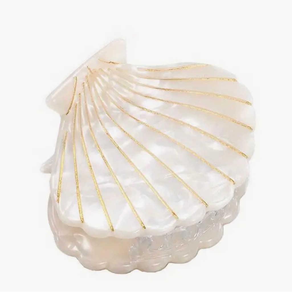 Pearlescent Shell Hair Claw Clip With Gold Accent - White